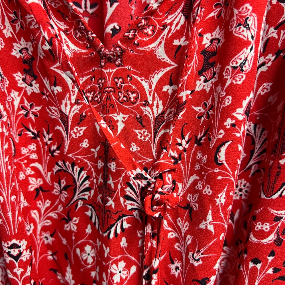 Rose & Olive Red Floral Blouse with Ruffle Sleeves - Picture 4 of 5